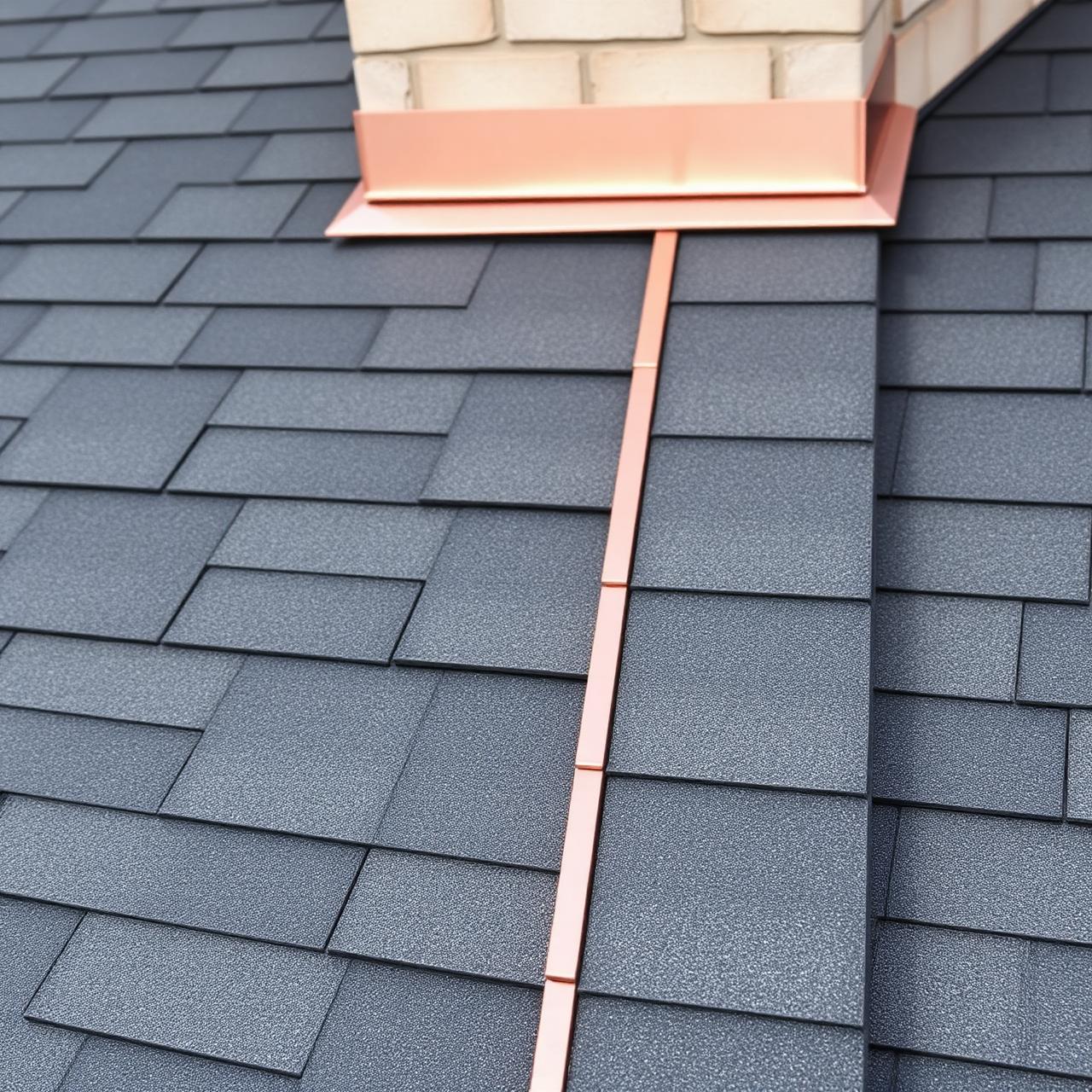 Architectural asphalt shingles with copper flashing